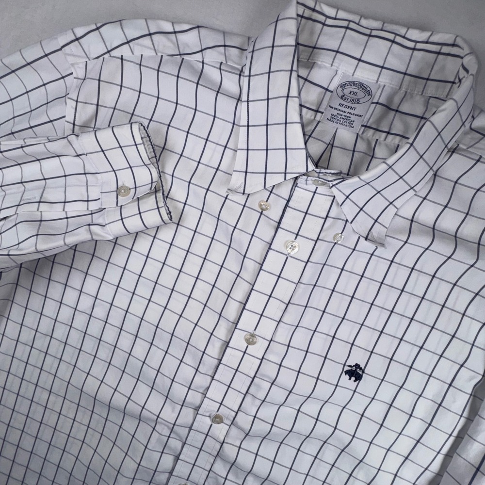 Brooks Brothers Regent Shirt Mens XXL White Navy Windowpane Cotton Classic